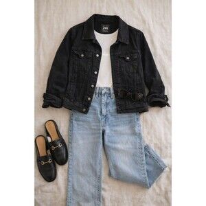 Zara Black Denim Jacket Women’s M Trucker Minimalist Capsule Classic
